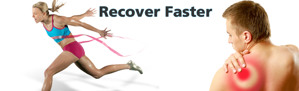 Recover faster – athlete sprinting and athlete with shoulder pain